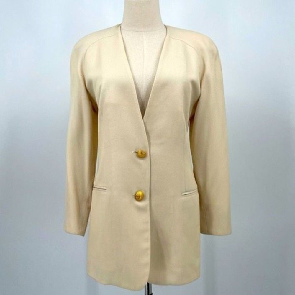 Vintage Kors by Michael Kors long blazer 4 tan with gold buttons wool blend BoxH